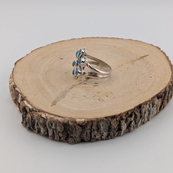 Handcrafted Zuni Flower Cluster Opal Sterling Silver Ring Native American Sz 8** - Picture 6 of 9
